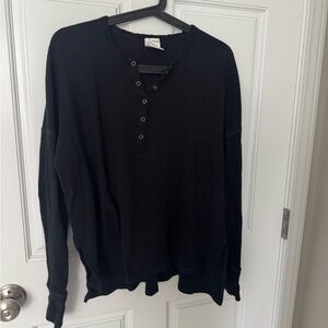 Aerie Offline Black Waffle Knit Long Sleeve Top